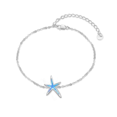 925 Sterling Silver Bracelet Nautical Starfish Beach Marine Life Charm Anklet For Women Link Ankle Bracelet