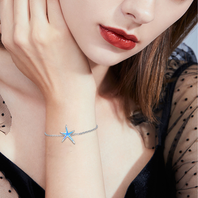925 Sterling Silver Bracelet Nautical Starfish Beach Marine Life Charm Anklet For Women Link Ankle Bracelet