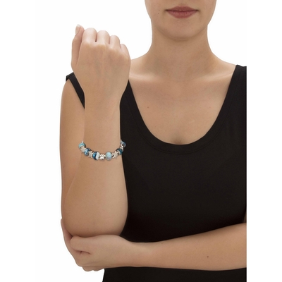 Round Blue Crystal &quot;Sea Life&quot; Turtle and Starfish Charm Bracelet Silvertone 8&quot; Length