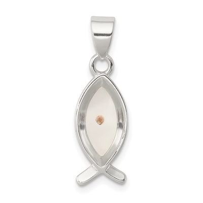 Carat in Karats Sterling Silver Polished Finish Enameled With Mustard Seed Ichthus Fish Charm Pendant