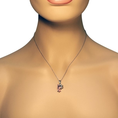 925 Sterling Silver 3D Enamel Two Dolphins Couple Charm Pendant Necklace