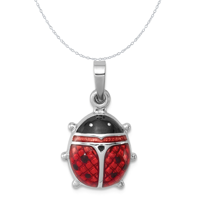 Carat in Karats Sterling Silver Antiqued Rhodium-Plated Lobster Clasp Pendant  With Sterling Silver Cable Chain Necklace
