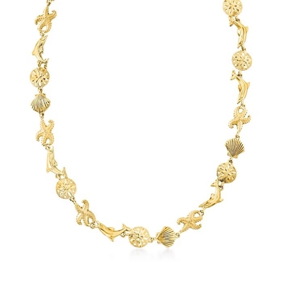 14kt Yellow Gold Sea Life Pendant Necklace For Women As Gift