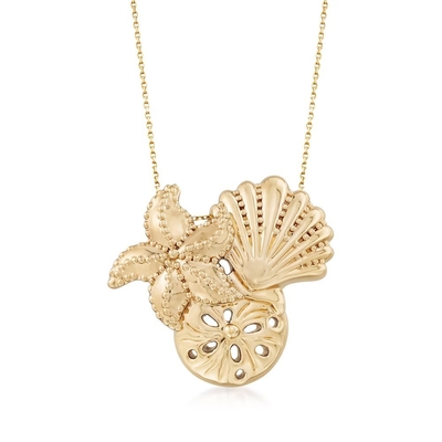 14kt Yellow Gold Sea Life Pendant Necklace For Women As Gift