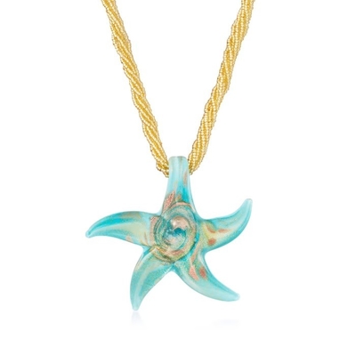 Cultured Pearl Multicolored Enamel Blue Topaz Sea Life Pendant Necklace with Diamond Accents