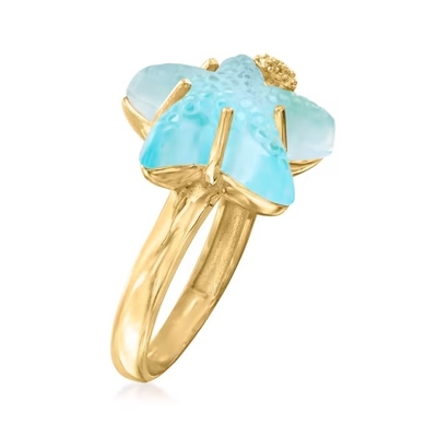 Italian Tagliamonte 16mm Blue Venetian Glass Starfish Ring in 18kt Gold Over Sterling