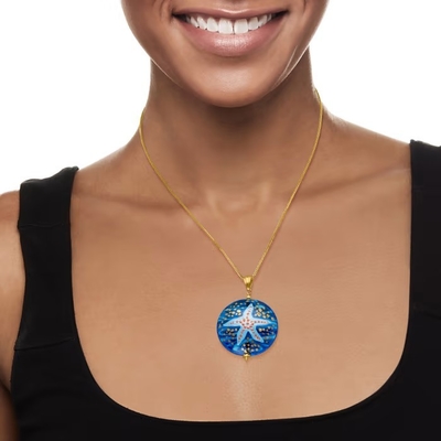 Italian Murano Glass Starfish Pendant In 18kt Gold Over Sterling