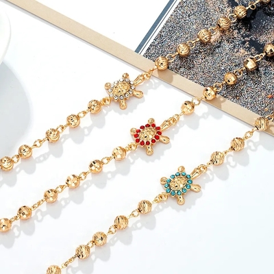 Gold Plated Inlaid Multicolor Zircon Laser Beaded Turtle Charm Bracelet For Kids