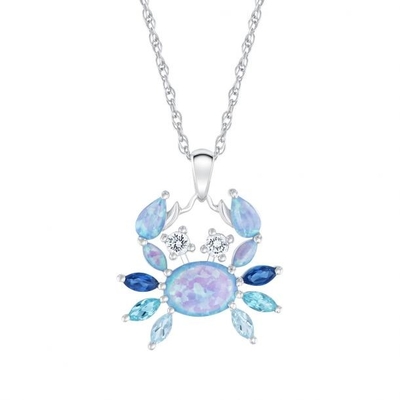 Created Opal / Created Sapphire Sea Life Pendant , Created Topaz Crazy Crab Pendant