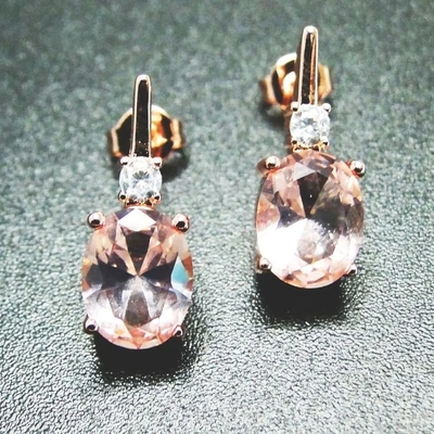 Ladies Earring Earring 14K Gold Plated Oval Cut Topaz CZ Ladies Natural Gemstone Stud Earrings