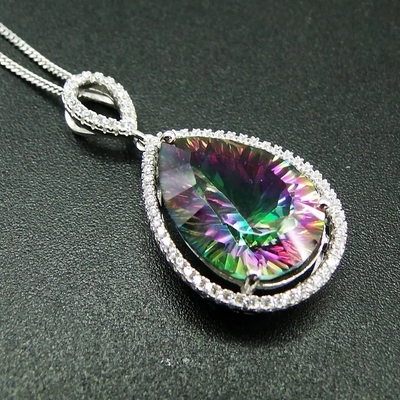 Fashion 10MM Trillion Cut Mystic Topaz Pendant Necklace CZ Stone Multi Color Dainty Chain Necklace