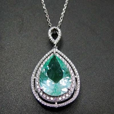 Women's Jewelry Pear Cutting Green Spinel Round White Cubic Zirconia 925 Sterling Silver Fine Jewelry