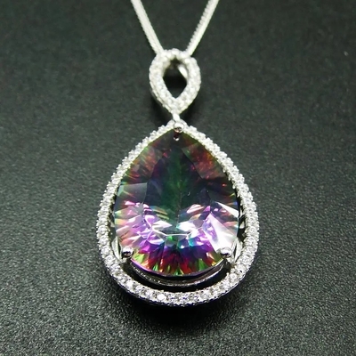 Women's Jewelry Pear Cutting Green Spinel Round White Cubic Zirconia 925 Sterling Silver Fine Jewelry