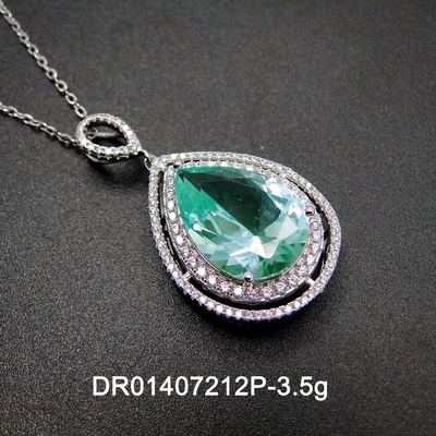Women's Jewelry Pear Cutting Green Spinel Round White Cubic Zirconia 925 Sterling Silver Fine Jewelry