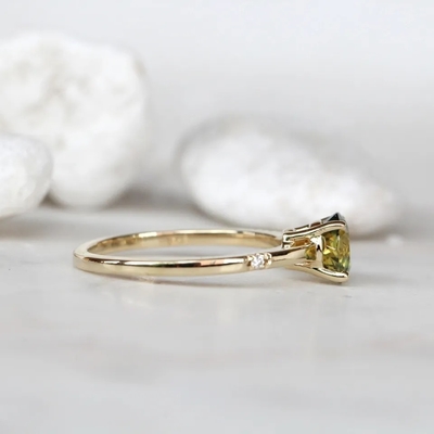 Delicate Dainty Women Jewelry  CZ Accents Round Green Sapphire S925 Gold Plated Engagement Promise Ring
