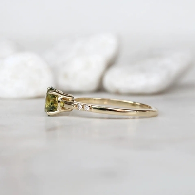 Delicate Dainty Women Jewelry  CZ Accents Round Green Sapphire S925 Gold Plated Engagement Promise Ring
