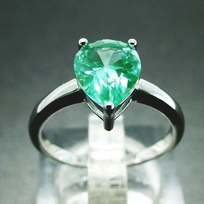 Sterling Silver Green Spinel Ring Fashionable Pear Shape Solitaire Wedding Engagement Ring