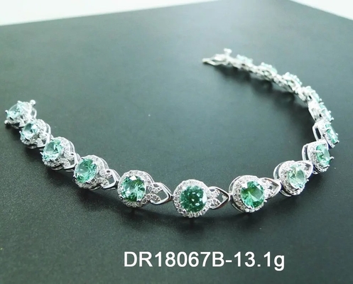 925 Sterling Silver Elegant Women Bracelet Pave Setting Green Spinel Bangle