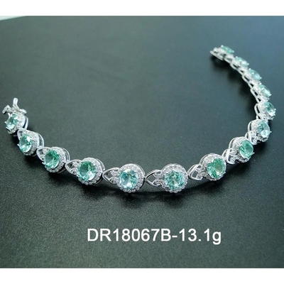 925 Sterling Silver Elegant Women Bracelet Pave Setting Green Spinel Bangle