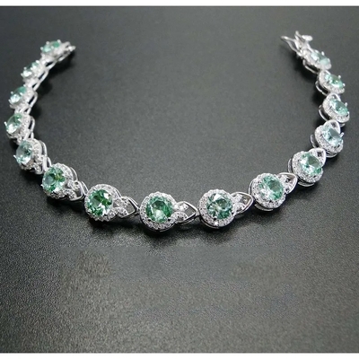 925 Sterling Silver Elegant Women Bracelet Pave Setting Green Spinel Bangle