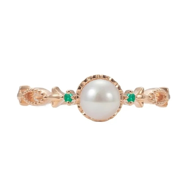 Plated Natural Freshwater Round Cut Pearl Green Emerald Vintage Engagement Ring In Sterling Silver