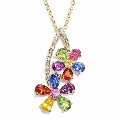 Fashion 10MM Trillion Cut Mystic Topaz Pendant Necklace CZ Stone Multi Color Dainty Chain Necklace
