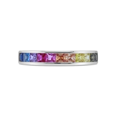 Wholesale 925 Sterling Silver Rainbow CZ Baguette Stones Ring Multicolor Zircon Ring For Party Jewelry