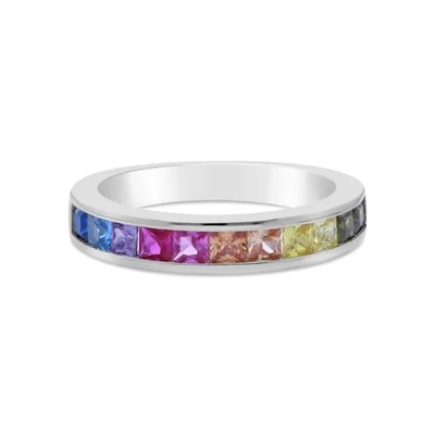 Wholesale 925 Sterling Silver Rainbow CZ Baguette Stones Ring Multicolor Zircon Ring For Party Jewelry
