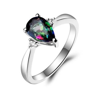 New 925 Sterling Silver CZ Rainbow Mystic Topaz Mystic Topaz Birthstone Month Engagement Ring