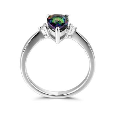 New 925 Sterling Silver CZ Rainbow Mystic Topaz Mystic Topaz Birthstone Month Engagement Ring