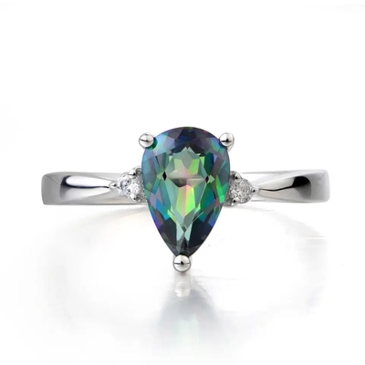 New 925 Sterling Silver CZ Rainbow Mystic Topaz Mystic Topaz Birthstone Month Engagement Ring