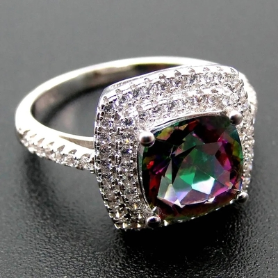 925 Serling Silver Jewelry Sets Cushion Cut Mystic Topaz Engagement Ring