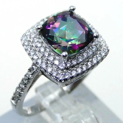 925 Serling Silver Jewelry Sets Cushion Cut Mystic Topaz Engagement Ring