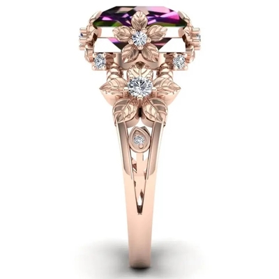 14K Gold Plated Sterling Silver Vintage Art Round Cut Mystic  White Topaz Gemstone Engagement Rings