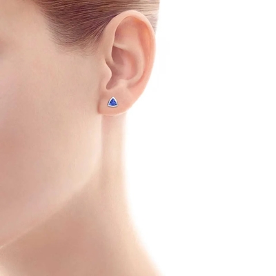 925 Sterling Silver Solitaire Blue Tanzanite Earrings Jewelry CZ Tiny Classic Trillion Cut Tanzanite Stud Earrings