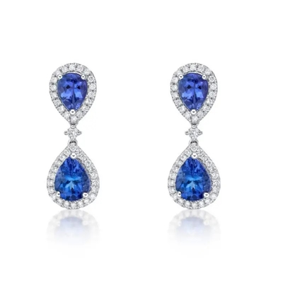 925 Sterling Silver Blue Color Tanzanite Stone Jewelry Double Pear Shaped Earrings