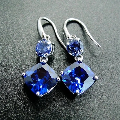 925 Sterling Silver Blue Color Tanzanite Stone Jewelry Double Pear Shaped Earrings