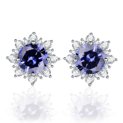 14K Yellow Gold Jewelry CZ Halo Oval Cut Premium Green Tanzanite Stud Earrings Women's Classic Earrings