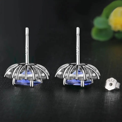 Solid 925 Sterling Silver Created Tanzanite CZ Christmas Jewelry Stud Earrings For Women