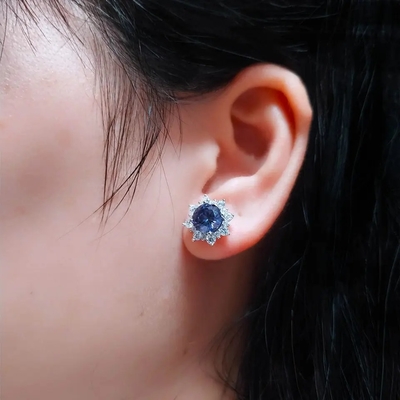 Solid 925 Sterling Silver Created Tanzanite CZ Christmas Jewelry Stud Earrings For Women