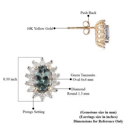 14K Yellow Gold Jewelry CZ Halo Oval Cut Premium Green Tanzanite Stud Earrings Women's Classic Earrings