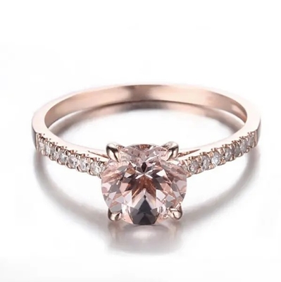 Wholesale Factory 925 Sterling Silver Jewelry Rose Gold Morganite Ring Round Cut Pink Morganite Engagement Ring