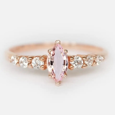 Women Gift Classic Delicate Jewelry Wishbone Pink Pear Morganite Engagement Ring S925 Rose Gold Plated Promise Dainty Ri