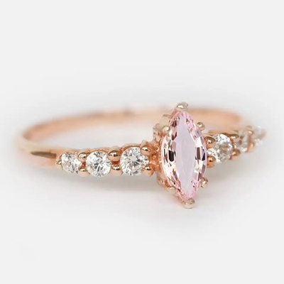 Women Gift Classic Delicate Jewelry Wishbone Pink Pear Morganite Engagement Ring S925 Rose Gold Plated Promise Dainty Ri