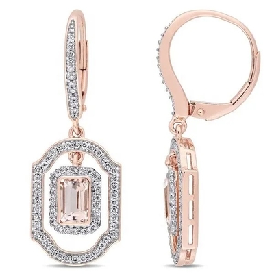 925 Sterling Silver Round Shape Rose Gold Platedt Morganite Cuff Earrings