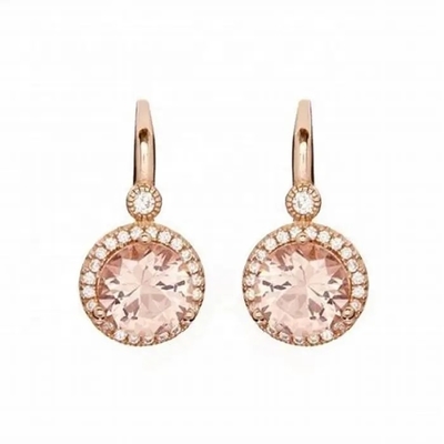 925 Sterling Silver Round Shape Rose Gold Platedt Morganite Cuff Earrings