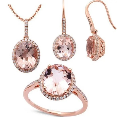 925 Sterling Silver Round Shape Rose Gold Platedt Morganite Cuff Earrings