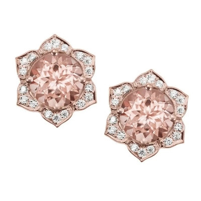 925 Sterling Silver Round Shape Rose Gold Platedt Morganite Cuff Earrings