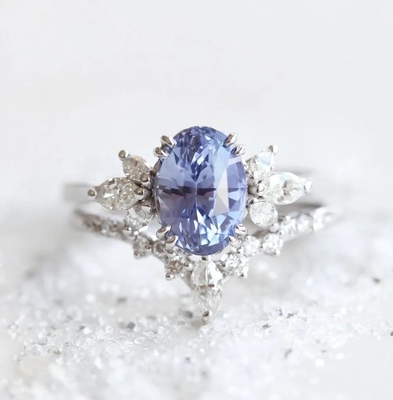 S925 Rose Gold Oval Lavender Sapphire Side Cz Engagement Promise Ring Elegant Jewelry