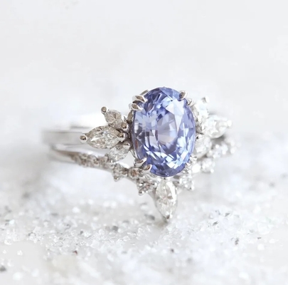 S925 Rose Gold Oval Lavender Sapphire Side Cz Engagement Promise Ring Elegant Jewelry